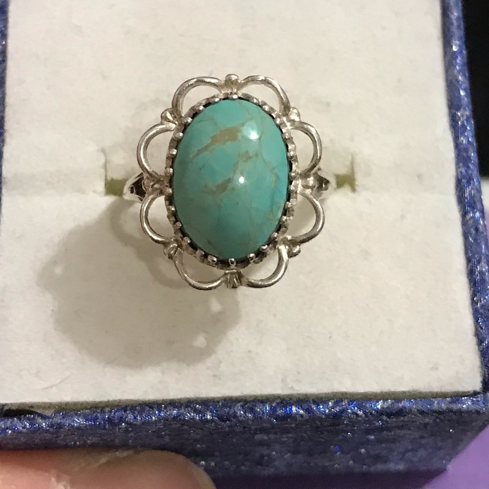 Vintage Turquoise floral sterling silver ring